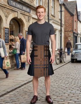 Black and Brown Gothic Utility Kilt with Cross Leather Straps and O-Ring
