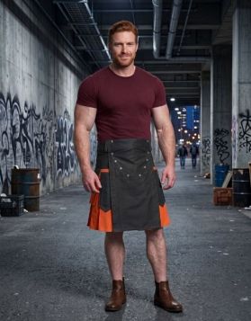 Black and Orange Two-Tone Utility Kilt with Detachable Apron