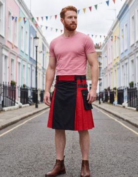 Black and Red Hybrid Kilt with Leather Straps