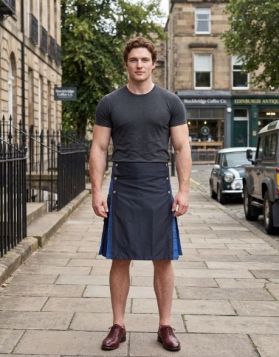 Black & Blue Hybrid Kilt with Contrast Pleats