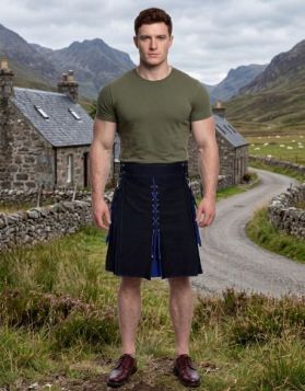 Black & Blue Hybrid Kilt with Lace-Up Design