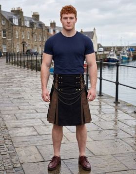 Black & Brown Gothic Hybrid Kilt with Chains