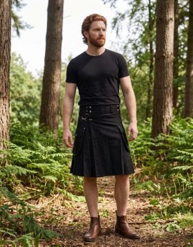 Black Cargo Kilt with Studded Flap Pockets