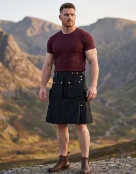 Black Cotton Police Utility Kilt