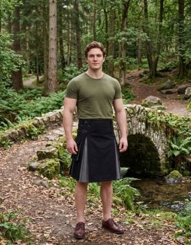 Black Fashion Hybrid Kilt with Cargo Pocket
