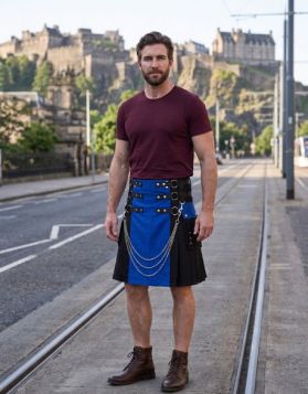 Black Gothic kilt with blue Front Apron 
