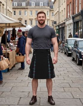 Black Hybrid Kilt with Mackenzie Tartan Pleats