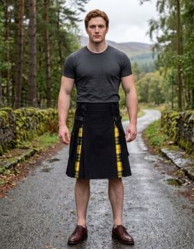 Black Hybrid Kilt with MacLeod of Lewis Tartan Pleats