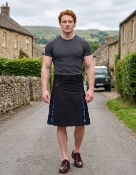 Black Hybrid Kilt with Pride of Scotland Tartan Pleats
