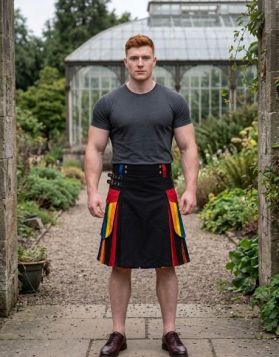 Black Hybrid Kilt with Rainbow Pride Pleats