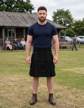 Black Lace-Detail Utility Kilt