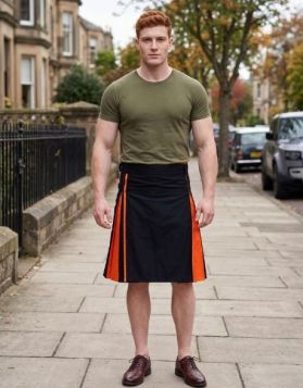 Black & Orange Hybrid Kilt with Contrast Waistband