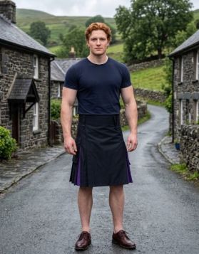 Black & Purple Hybrid Kilt with Contrast Pleats