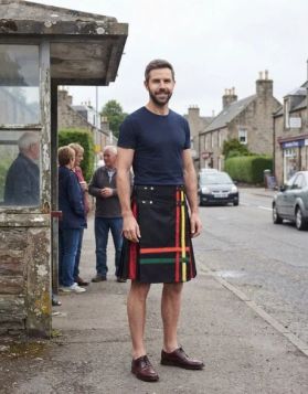 Black Rainbow Pride Hybrid Kilt with Grid Strap Design