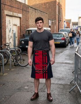 Black Red Gothic Two-Tone Chain Kilt