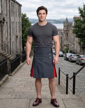 Black & Red Hybrid Kilt with Stud Detailing