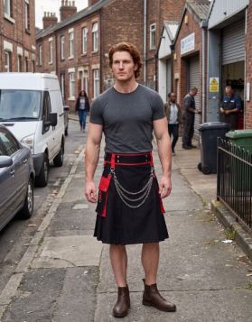 Black Red Two-Tone Kilt Detachable Side Pockets