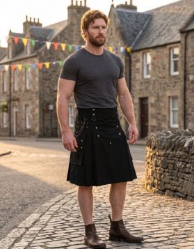 Black Utility Kilt with Chain