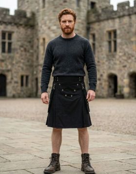 Black Utility Kilt with Detachable Pockets