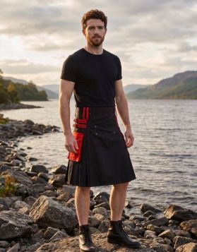 Black Utility Kilt with Red Side Straps