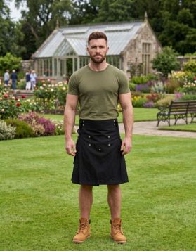  Black Utility Kilt with Studded Apron