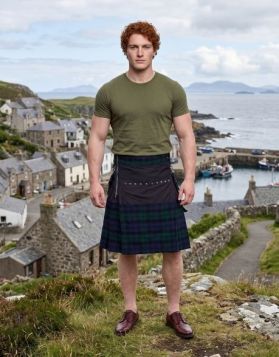 Black Watch Fashion Hybrid Utility Kilt with Leather Eyelet Panel