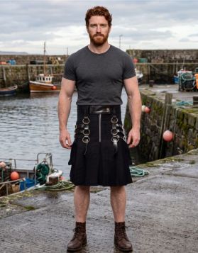 Black Zip-Front Gothic Pleated Kilt