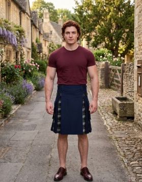 Blue Hybrid Kilt with Dress Gordon Tartan Pleats