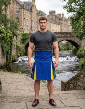Blue & Yellow Hybrid Kilt with Cargo Pockets