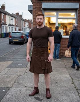 Brown Pleated Kilt Apron Pocket Triple Straps