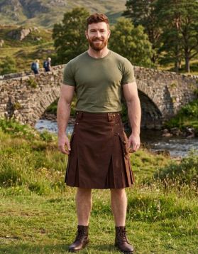 Brown Utility Kilt with back Pockets