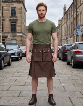 Brown Work Kilt with Multi-Position Pockets
