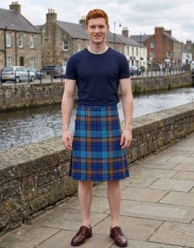 Buchanan Blue Tartan Kilt | Double Buckle Straps & Knife Pleats | Highland