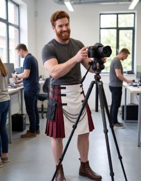 Burgundy Gothic Kilt White Apron Black Pockets