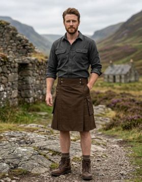 Dark Brown Cotton Utility Kilt 