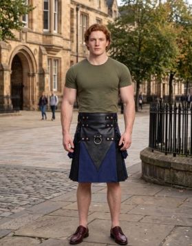 Gothic Black Hybrid Kilt with V-Shaped Leather Apron