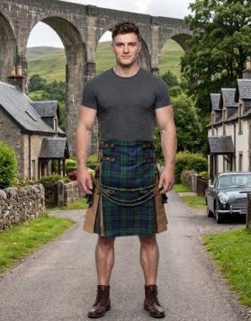 Gothic Hybrid Kilt | Black Watch Tartan & Chains