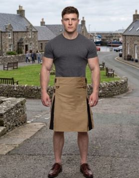Khaki and Black Hybrid Utility Kilt with Buckle Straps and D-Rings