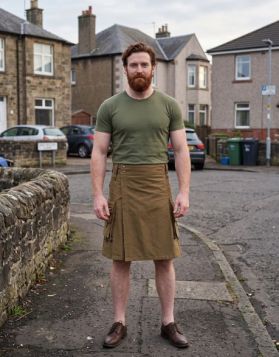 Khaki Gothic Kilt with Decorated Zip Pockets