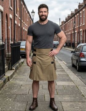 Khaki Pleated Kilt Detachable Apron Nylon Straps
