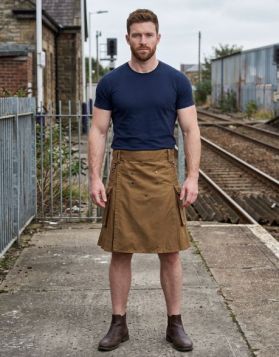 Khaki Stud Apron Dual-Pocket Kilt