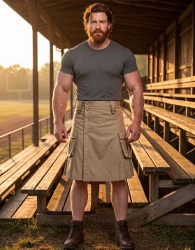 Khaki Utility Kilt With Velcro Strap