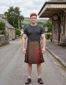 Lautreamont Brown Hybrid Kilt with Mixed Tartan Pleats