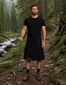 Men's Black Utility Kilt with Leather Straps