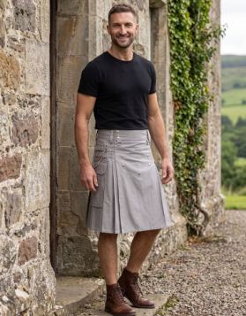 Men's Grey Cotton Utility Kilt