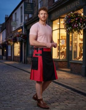Men's Black and pink Two-Tone Utility Kilt