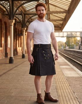 Men's Black Deluxe Utility Kilt