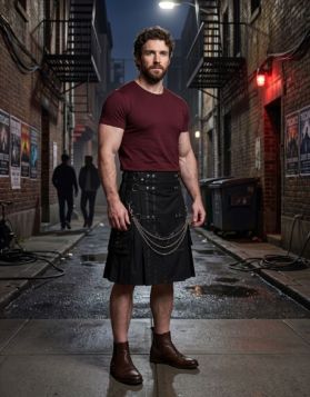 Men's Black Gothic Kilt With Detachable Apron