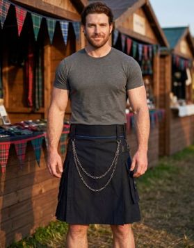 Men's Black Lautremont Utility Kilt With Silver Chain