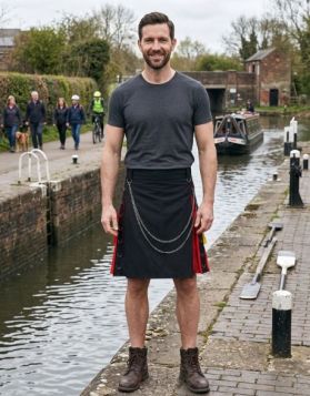 Men's Black Pride Hybrid Kilt with D-Ring Trim and Chain Drape